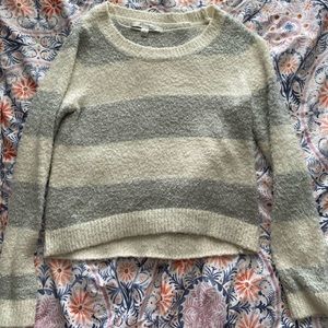 grey and white striped sweater